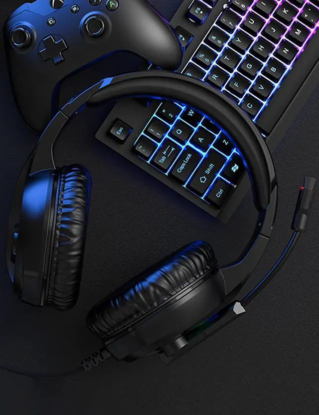 Alt view image 14 of 14 - Gaming Headset with Microphone, Compatible with PS4 PS5 Xbox One PC Laptop, Over-Ear Headphones with LED RGB Light, Noise Canceling Mic, 7.1 Stereo Surround Sound