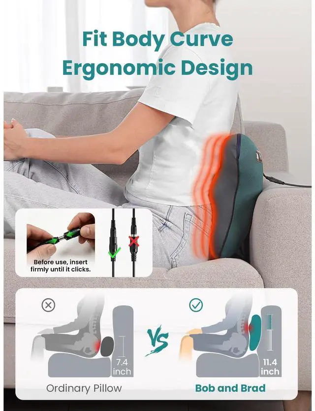 Alt view image 9 of 14 - Back Massager with Heat FSA Eligible/HSA Eligible, EZBack Corded Back Massager for Pain Relief Deep Tissue, Shiatsu Back and Neck Massage Pillow, Soothing Full-Body Relief for Women Men