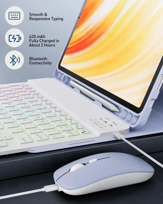 Alt view image 13 of 14 - Case Keyboard for Amazon Kindle Fire HD 10&10 Plus 11/13th Gen 10.1 inch 2021&2023, Detachable Wireless Backlit Keyboard with Mouse, Lightweight Stand Cover with Pen Holder (Light Purple)