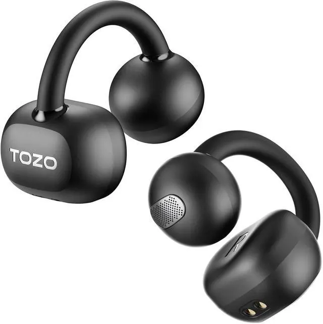 Alt view image 8 of 14 - OpenEarRing True Open Ear Earbuds, Lightweight Comfort Open Ear Clip Wireless Earbuds, 40H Play Bluetooth 5.4 Headphones with Smart Digital Display Design Fit Sports Running, Workout Black