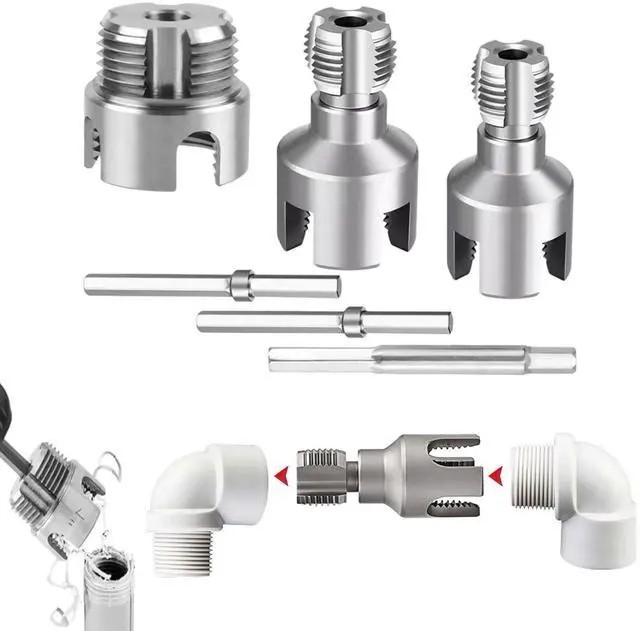Alt view image 6 of 10 - 4 in 1 PVC Pipe Threader Kit, Dual-Function Internal & External Threading Tool for 1/2" 3/4" 1" Pipes, Electric Drill Compatible Pipe Wrench for PVC/PPR/ABS Plumbing Repair & DIY