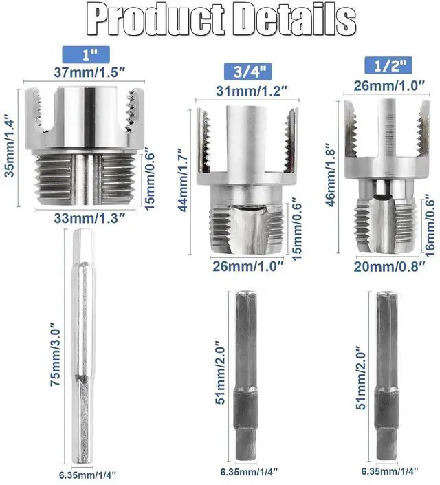 Alt view image 7 of 10 - 4 in 1 PVC Pipe Threader Kit, Dual-Function Internal & External Threading Tool for 1/2" 3/4" 1" Pipes, Electric Drill Compatible Pipe Wrench for PVC/PPR/ABS Plumbing Repair & DIY