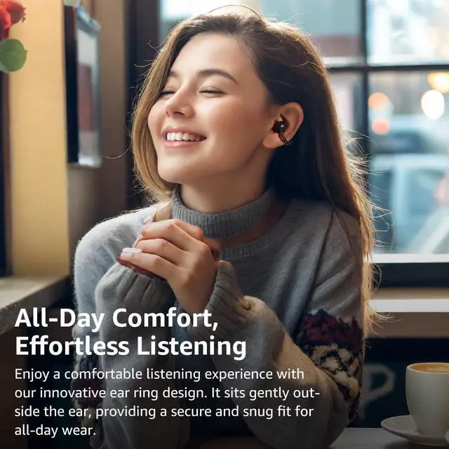 Alt view image 9 of 14 - OpenEarRing True Open Ear Earbuds, Lightweight Comfort Open Ear Clip Wireless Earbuds, 40H Play Bluetooth 5.4 Headphones with Smart Digital Display Design Fit Sports Running, Workout Black
