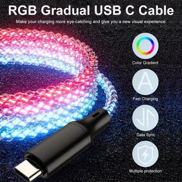 Alt view image 9 of 14 - Car Carplay Cable for iPhone 15 16 17 Pro Max/Plus, 3ft RGB Light Up USB A to Type C Charger Cable LED Colorful Gradual USB C Fast Charging Cord for iPhone, iPad Pro/Air/Mini, Samsung, HTC, LG More