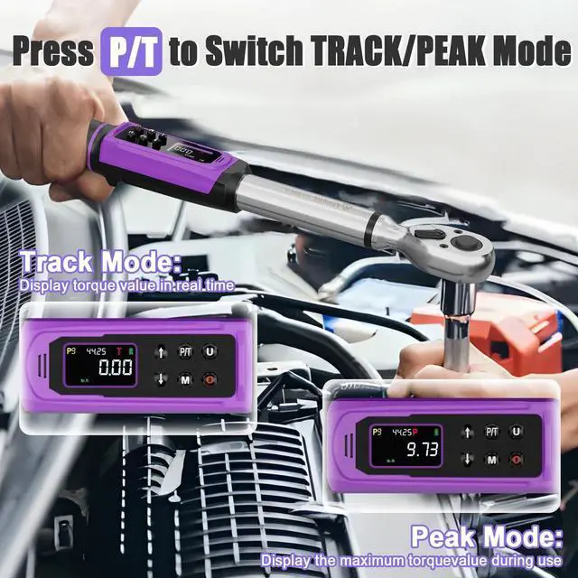 Alt view image 12 of 14 - Digital Torque Wrench 3/8 Drive, 1.5-99.56 Ft-lb/2.03-135 Nm, ±1% Precision Torque Wrench Digital Set with Vibration, Buzzer and LED Flash Notification for Bike, Motorcycle & Automotive Repair