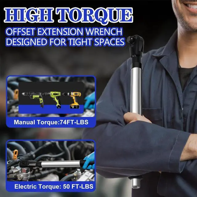 Alt view image 14 of 14 - 1/2" Offset Extension Wrench Impact,3-in-1 Manual/Electric/Pneumatic Impact Extension Ratchet for Narrow Spaces,With two electric brick adapters