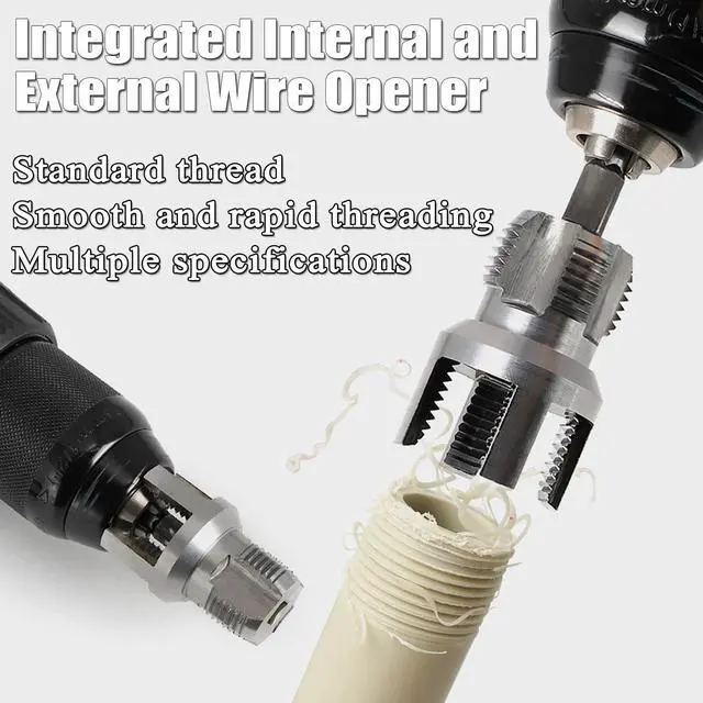 Alt view image 9 of 10 - 4 in 1 PVC Pipe Threader Kit, Dual-Function Internal & External Threading Tool for 1/2" 3/4" 1" Pipes, Electric Drill Compatible Pipe Wrench for PVC/PPR/ABS Plumbing Repair & DIY