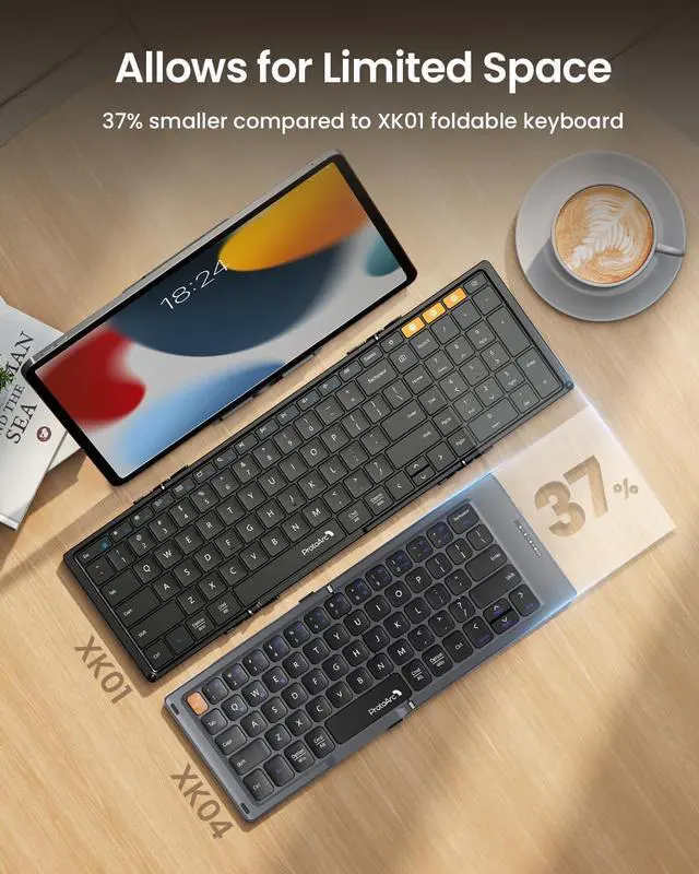 Alt view image 13 of 14 - Foldable Compact Keyboard, XK04 Portable Bluetooth Keyboard with PU Leather Cover, Pocket-Sized Wireless Travel Keyboards for iPad, iPhone, Smartphone, Tablet and Laptop- Gray