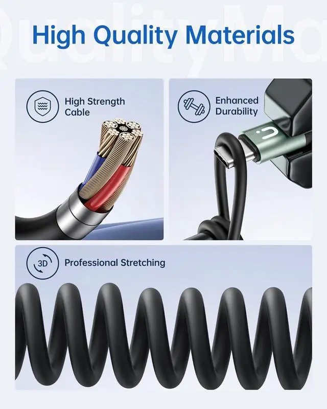 Alt view image 12 of 14 - USB C Cable for Car 3FT, Coiled USB A to USB C Fast Charging Cable, USB-C Cable Compatible with iPhone 17/16/15/Samsung Galaxy S20 S10 S9 S8 Plus Note 10 9 8 and More USB C Devices