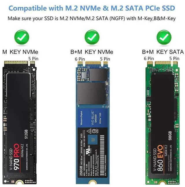Alt view image 12 of 14 - M.2 NVMe SATA SSD Enclosure Adapter Tool-Free,USB 3.2 Gen2 10Gbps External to USB PCI-E 6Gbps SATA M-Key / B+M Key, NVMe Reader Support UASP Trim for SSDs 2230/2242/2260/2280