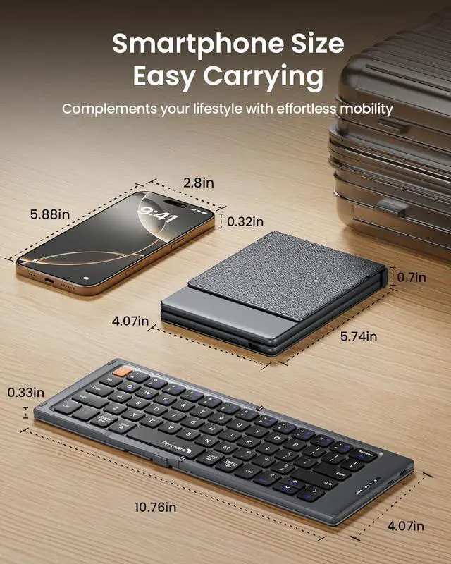 Alt view image 9 of 14 - Foldable Compact Keyboard, XK04 Portable Bluetooth Keyboard with PU Leather Cover, Pocket-Sized Wireless Travel Keyboards for iPad, iPhone, Smartphone, Tablet and Laptop- Gray