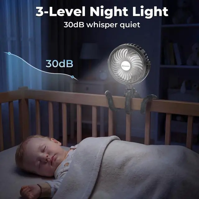 Alt view image 13 of 14 - Battery Operated Stroller Fan, Baby Travel Essentials for Beach Disney, Newborn Boy & Girl Showers Gifts Registry Search, Rechargeable Clip On Fan for Car Seat Wagon Crib Bike Treadmill