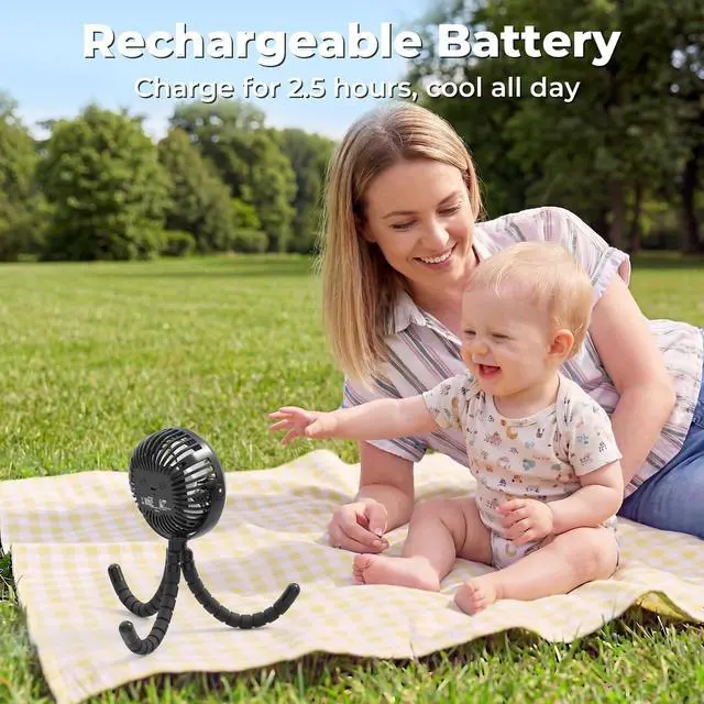 Alt view image 11 of 14 - Battery Operated Stroller Fan, Baby Travel Essentials for Beach Disney, Newborn Boy & Girl Showers Gifts Registry Search, Rechargeable Clip On Fan for Car Seat Wagon Crib Bike Treadmill