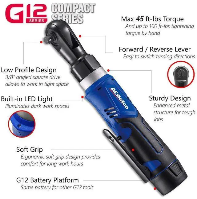 Alt view image 9 of 14 - ARW1209P G12 Series 12V Li-ion Cordless 3/8 45 ft-lbs. Ratchet Wrench Tool Kit
