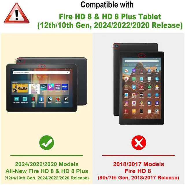 Alt view image 9 of 14 - Folio Case for Kindle Fire HD 8 & Fire HD 8 Plus Tablet (12th Generation/10th Generation, 2024/2022/2020 Release)- Slim Fit Vegan Leather Stand Cover with Auto Sleep/Wake, Black