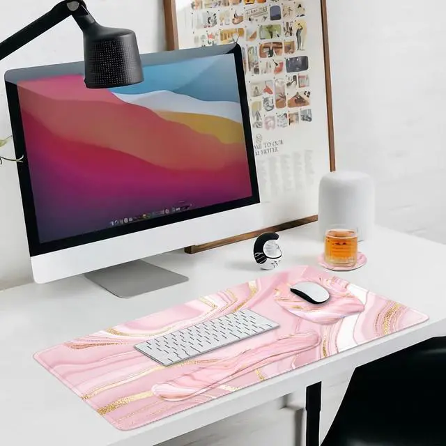 Alt view image 14 of 14 - Keyboard Wrist Rest Large Mouse Pad Wrist Support for Computer, 4 in 1 Memory Foam Keyboard Pad Desk Mat Ergonomic Hand Rest Wrist Cushion for Home Office Gaming - Pink Marble