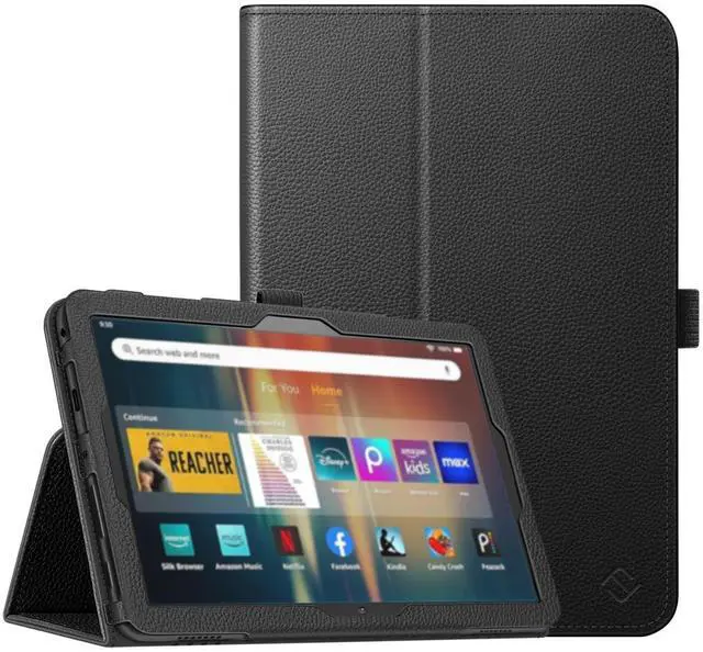 Alt view image 8 of 14 - Folio Case for Kindle Fire HD 8 & Fire HD 8 Plus Tablet (12th Generation/10th Generation, 2024/2022/2020 Release)- Slim Fit Vegan Leather Stand Cover with Auto Sleep/Wake, Black