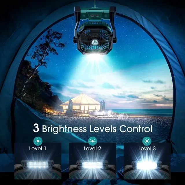 Alt view image 12 of 14 - Portable Fan Rechargeable, 20000mAh Cordless Battery Powered Fan with LED Lantern, USB C Battery Operated for Travel Bedroom Home Camping Tent Office Beach Desk Fishing Table