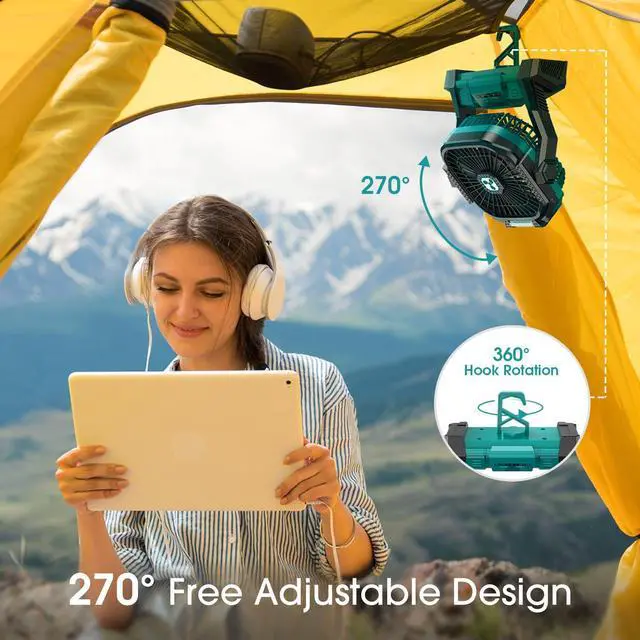 Alt view image 11 of 14 - Portable Fan Rechargeable, 20000mAh Cordless Battery Powered Fan with LED Lantern, USB C Battery Operated for Travel Bedroom Home Camping Tent Office Beach Desk Fishing Table