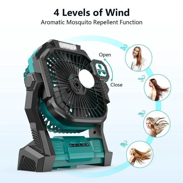 Alt view image 10 of 14 - Portable Fan Rechargeable, 20000mAh Cordless Battery Powered Fan with LED Lantern, USB C Battery Operated for Travel Bedroom Home Camping Tent Office Beach Desk Fishing Table