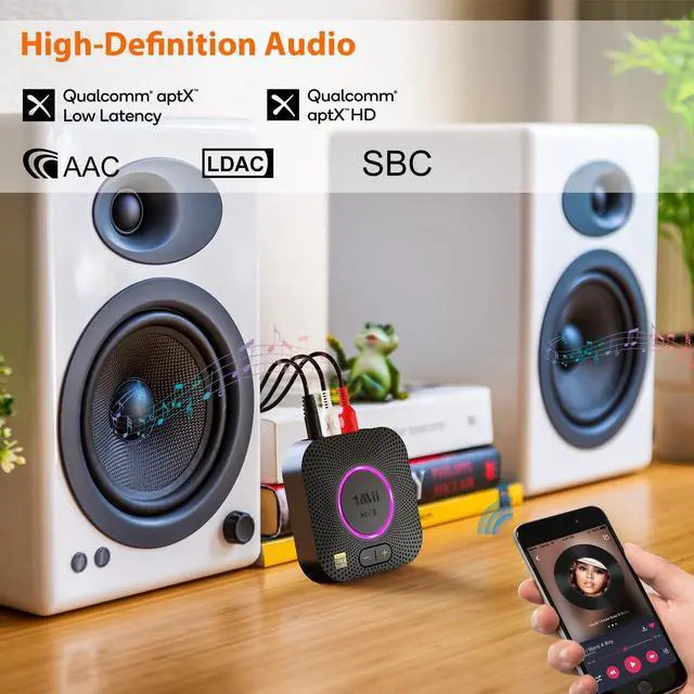 Alt view image 9 of 14 - B06S+ LDAC Bluetooth 5.3 Receiver for Home Stereo Hi-Res Music Streaming, Hi-Fi Wireless Audio Adapter with aptX HD/LL, Long Range, Volume Control, RCA/3.5mm AUX Outputs