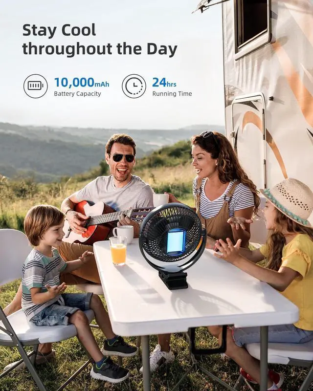 Alt view image 10 of 14 - 10000mAh Clip on Fan Rechargeable, 8-Inch Battery Operated Desk Fan, USB Fan with 4 Speeds, Strong Airflow Sturdy Clamp for Golf Cart Office Desk Outdoor Travel Camping Tent Gym Treadmill,Black