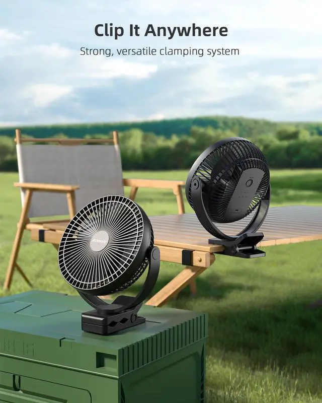 Alt view image 13 of 14 - 10000mAh Clip on Fan Rechargeable, 8-Inch Battery Operated Desk Fan, USB Fan with 4 Speeds, Strong Airflow Sturdy Clamp for Golf Cart Office Desk Outdoor Travel Camping Tent Gym Treadmill,Black