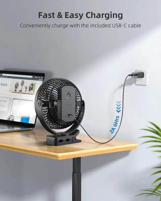 Alt view image 14 of 14 - 10000mAh Clip on Fan Rechargeable, 8-Inch Battery Operated Desk Fan, USB Fan with 4 Speeds, Strong Airflow Sturdy Clamp for Golf Cart Office Desk Outdoor Travel Camping Tent Gym Treadmill,Black