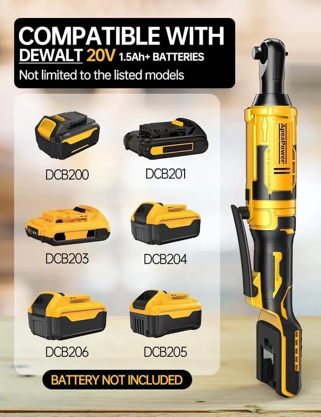 Alt view image 14 of 14 - 3/8 Inch Cordless Ratchet Wrench for DEWALT 20V Battery, 88Ft-Lbs, 0-400RPM, Electric Wrench Ratchet w/Variable Speed Trigger, Reinforced Head, R&F Switch, 7 Sockets,3/8" to 1/4" Adapter