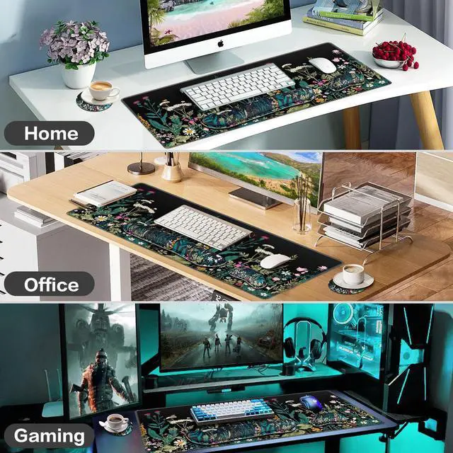 Alt view image 14 of 14 - Desk Mat, Large Gaming Mouse Pad with Wrist Rest, 4in1 XXL Mousepad+Keyboard Wrist Rest+Mouse Pad Wrist Support+Cup Coaster Set Ergonomic Floral Computer Desk Arm Wrist for Decor Home Office Women