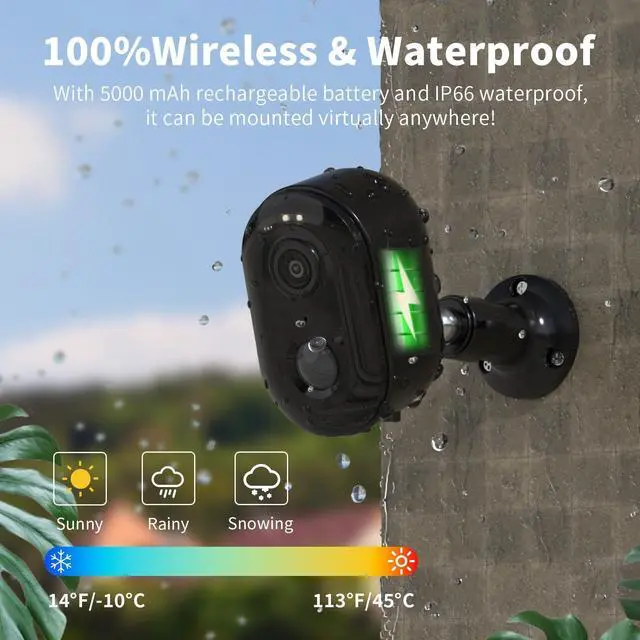 Alt view image 9 of 14 - Security Cameras Wireless Outdoor, Battery Powered 2k WiFi Cameras for Home Security, Spotlight Color Night Vision, AI Motion Detection, Siren, Weatherproof, 2-Way Talk, Playback, SD/Cloud Storage