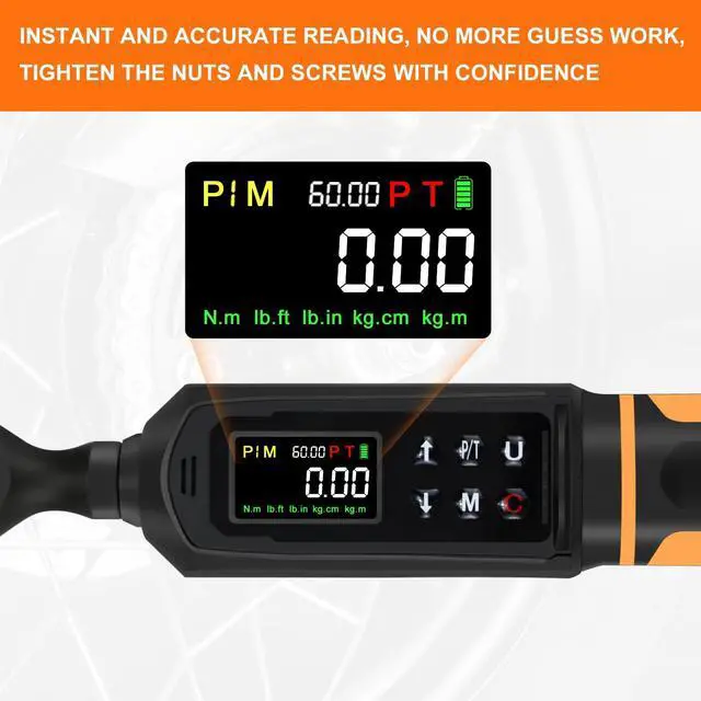 Alt view image 10 of 12 - Digital Torque Wrench 3/8" Drive, 0.66-44.29Ft.lbs/0.9-60Nm Range, Electric Torque Wrench with Dual Direction Ratchet, ±1% Accuracy with Vibration, Buzzer and LED Alert