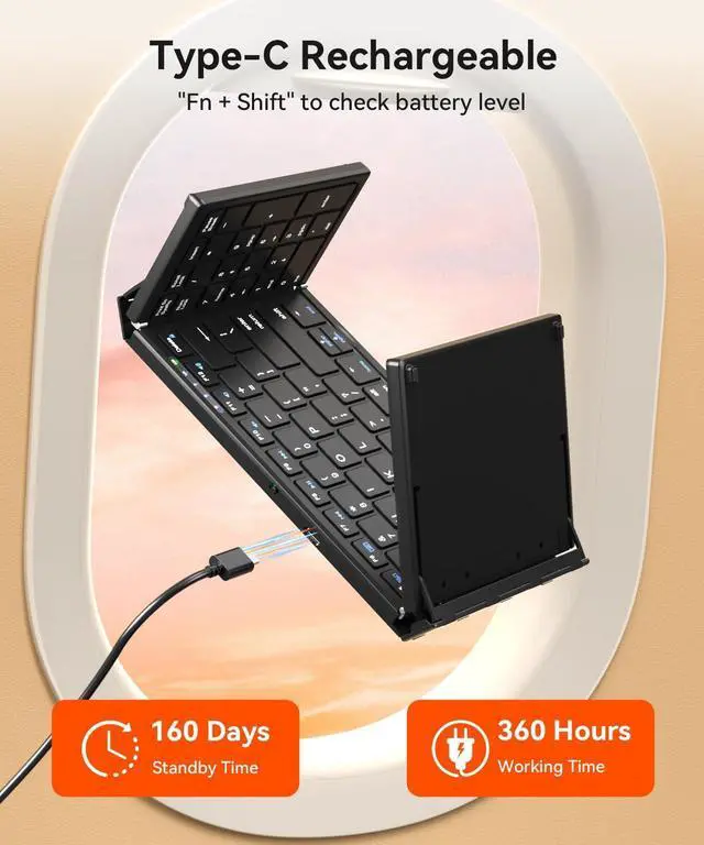 Alt view image 14 of 14 - Foldable Bluetooth Keyboard with Touchpad & Number Pad, 3 Devices (2.4G+BTx2) Fold Portable Keyboard, Full Size Key Large Trackpad Wireless Travel Rechargeable Keyboards for Android Windows iOS Tablet