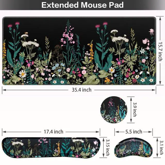 Alt view image 13 of 14 - Desk Mat, Large Gaming Mouse Pad with Wrist Rest, 4in1 XXL Mousepad+Keyboard Wrist Rest+Mouse Pad Wrist Support+Cup Coaster Set Ergonomic Floral Computer Desk Arm Wrist for Decor Home Office Women