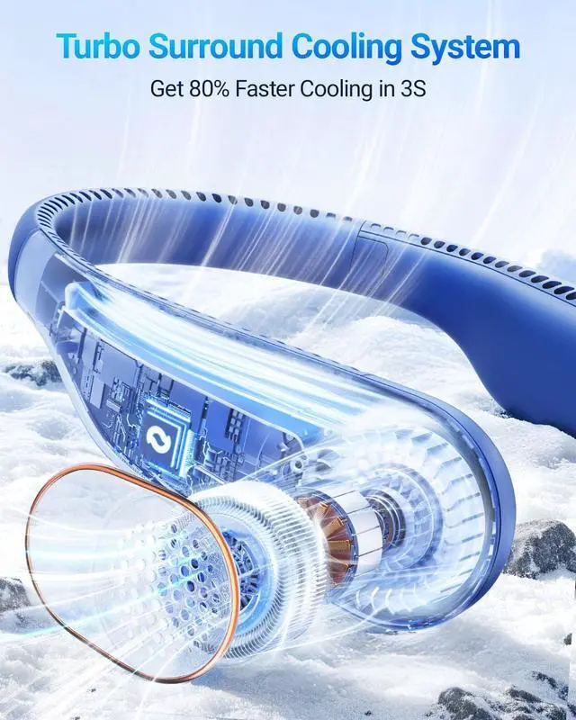 Alt view image 10 of 14 - Portable Neck Fan 360° Cooling Bladeless Personal Fan | No Hair Twisting - 4000mAh USB Rechargeable Wearable Fan for Travel, Birthday Gifts for Men, Women, Mom, and Dad