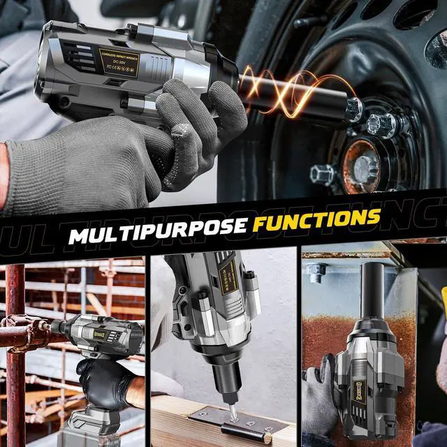 Alt view image 14 of 14 - Cordless Impact Wrench 1/2 inch Compatible with DeWalt 20v Battery, 1000Ft-lbs(1360N.m) High Torque Impact Driver with 4-Modes, LED Light, Electric Impact Gun for Car/Truck/Mower(Bare Tool)
