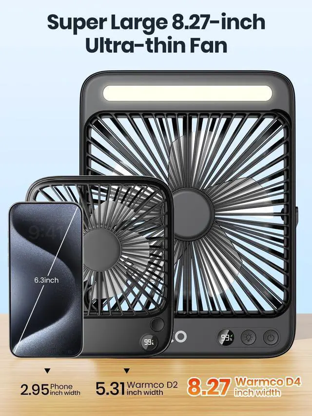 Alt view image 14 of 14 - 20000mAh Battery Powered Fan, Ultra-Slim 8-Inch Portable Camping Fan with LED Lantern, Up to 48H Runtime Rechargeable Desk Fan for Bedroom, Outdoor, Tent, Travel, Cruise Ship Essentials