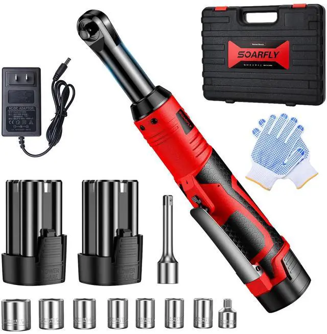 Alt view image 11 of 14 - 3/8" Cordless Ratchet Wrench, Extended Electric Ratchet Wrench, 40 Ft-Lbs 450 RPM 16.8V Cordless Battery Powered Ratchet Wrench Set with 2 Batteries, Variable Speed, 7 Sockets, LED Light