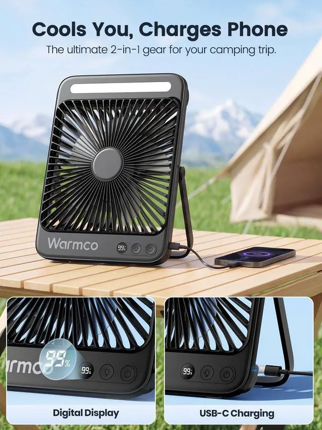 Alt view image 13 of 14 - 20000mAh Battery Powered Fan, Ultra-Slim 8-Inch Portable Camping Fan with LED Lantern, Up to 48H Runtime Rechargeable Desk Fan for Bedroom, Outdoor, Tent, Travel, Cruise Ship Essentials
