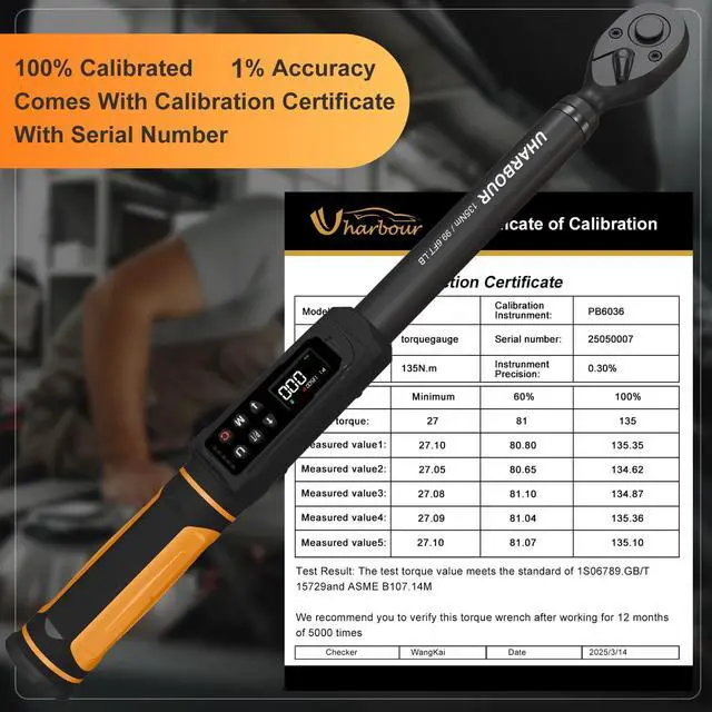 Alt view image 10 of 12 - Digital Torque Wrench 3/8 Drive, 1.5-99.5 ft-lbs./6.8-135Nm Range, Electric Torque Wrench with Dual Direction Ratchet, ±1% Accuracy with Vibration, Buzzer and LED Alert