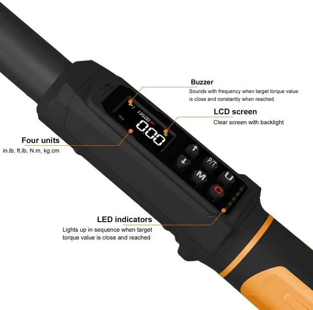 Alt view image 11 of 12 - Digital Torque Wrench 3/8 Drive, 1.5-99.5 ft-lbs./6.8-135Nm Range, Electric Torque Wrench with Dual Direction Ratchet, ±1% Accuracy with Vibration, Buzzer and LED Alert