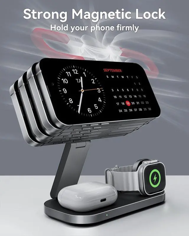 Alt view image 14 of 14 - 3-in-1 Charging Station for Apple Device, Qi2 25W Certified Magnetic Wireless Foldable Fast Charger Stand Compatible with MagSafe for iPhone 17e/17/16/15/14/13/12/Air Series, Apple Watch & AirPods