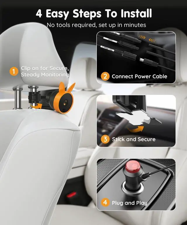 Alt view image 13 of 14 - BV3 PRO Dual Baby Car Camera See 2 Kids Clearly with 7.2" HD Screen, 1080P Night Vision, 3-Level Brightness, Rear-Facing Monitor for SUV/Truck