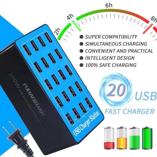 Alt view image 9 of 14 - USB Charging Station,100W 20-Port Multi Device Charger with Intelligent Safety Features,Charging Station for Multiple Devices Phone,Watch,Pad,Speakers,Headphones,PS Compact for Home,Office,Travel