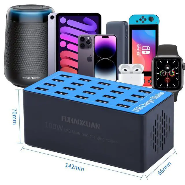Alt view image 10 of 14 - USB Charging Station,100W 20-Port Multi Device Charger with Intelligent Safety Features,Charging Station for Multiple Devices Phone,Watch,Pad,Speakers,Headphones,PS Compact for Home,Office,Travel