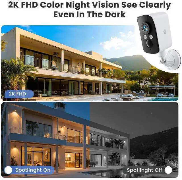 Alt view image 12 of 14 - 300° Pan Wireless Outdoor Security Camera, No Subscription Free 7-Day Cloud/SD, AI Detection, Magnetic Mount, Battery Powered, 2.4G WiFi, 2K, Night Vision, 360° View, 2-Way Talk, Home Security, IP65