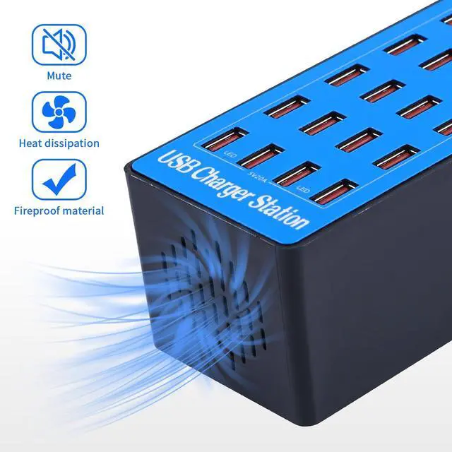Alt view image 12 of 14 - USB Charging Station,100W 20-Port Multi Device Charger with Intelligent Safety Features,Charging Station for Multiple Devices Phone,Watch,Pad,Speakers,Headphones,PS Compact for Home,Office,Travel