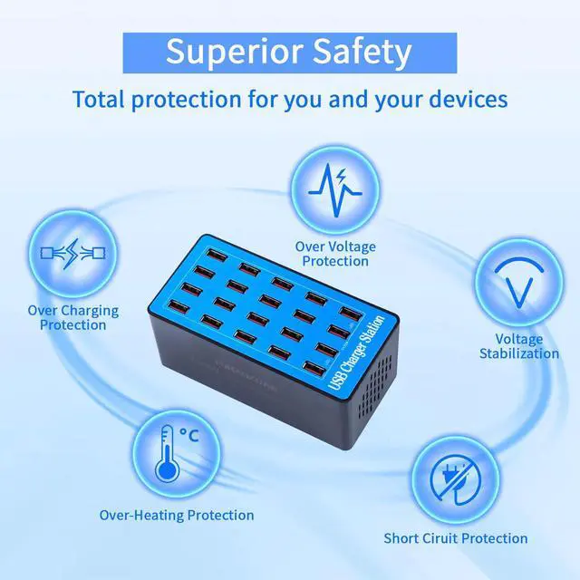 Alt view image 11 of 14 - USB Charging Station,100W 20-Port Multi Device Charger with Intelligent Safety Features,Charging Station for Multiple Devices Phone,Watch,Pad,Speakers,Headphones,PS Compact for Home,Office,Travel