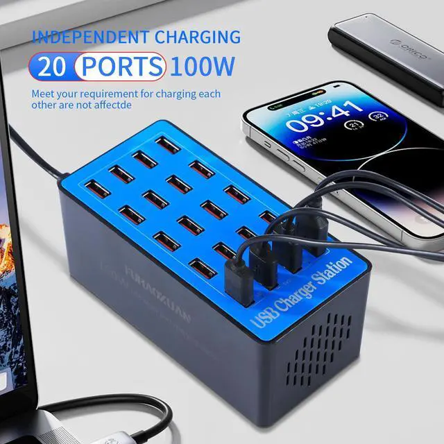 Alt view image 13 of 14 - USB Charging Station,100W 20-Port Multi Device Charger with Intelligent Safety Features,Charging Station for Multiple Devices Phone,Watch,Pad,Speakers,Headphones,PS Compact for Home,Office,Travel