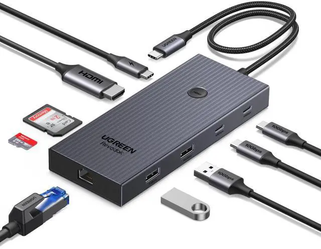 Alt view image 8 of 14 - Revodok Pro 9 in 1 USB C Hub Gigabit Ethernet Adapter 4K@60Hz HDMI, 100W PD Charging, USB A Data Ports, SD/TF Card Reader Compatible with Mac M1, M2, M3,M4, M5,Steam Deck